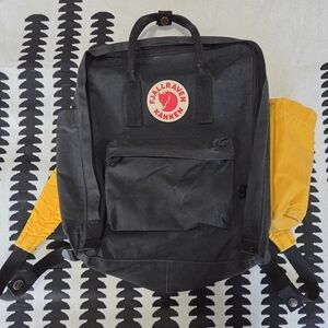 Fjallraven Classic Kanken Black Backpack With Ochre Accessories